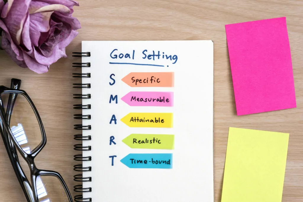hand writing definition smart goal setting notebook SMART Goals: 6 examples to try in your company and boost your results